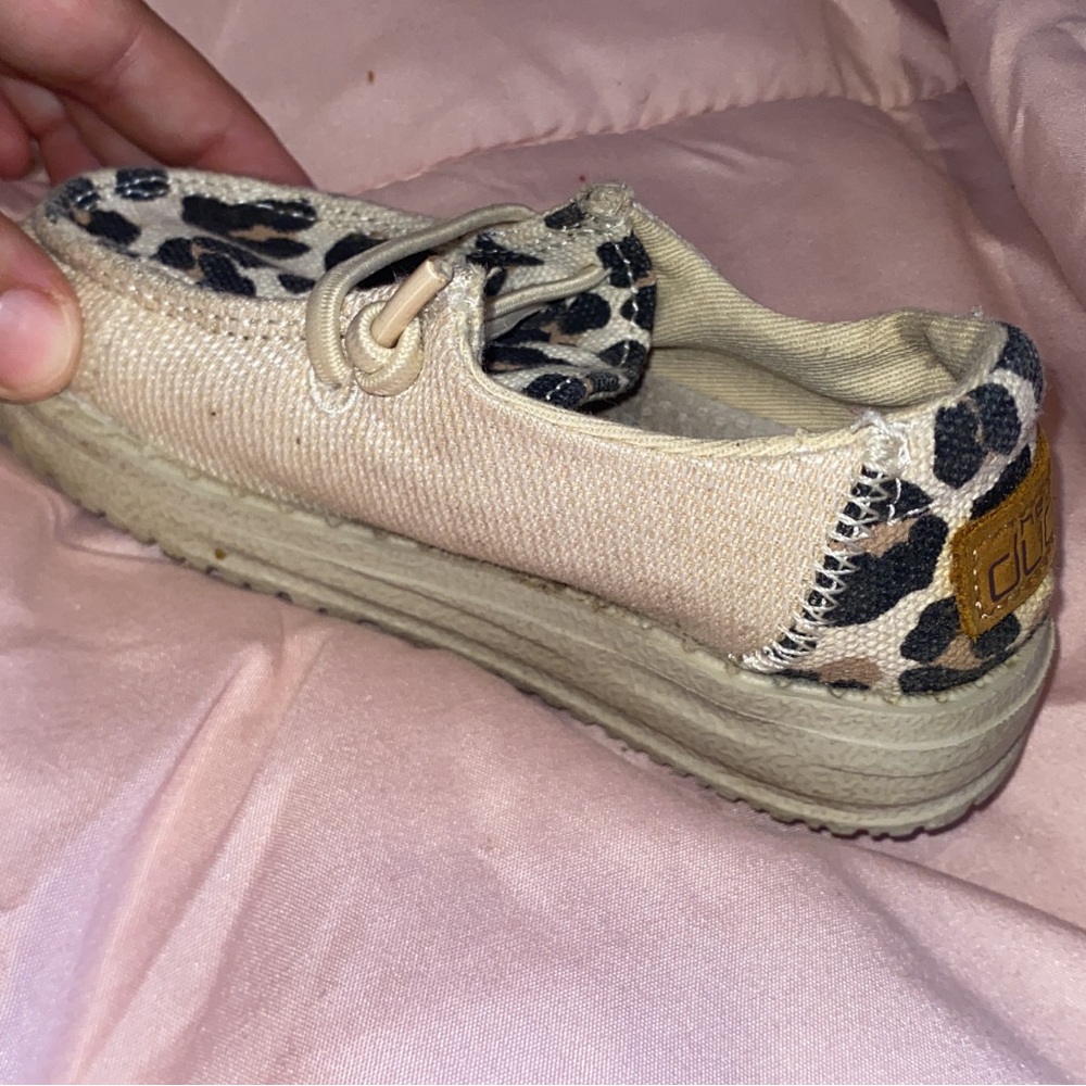 Hey Dude Beige and Black Animal Print Slip-Ons